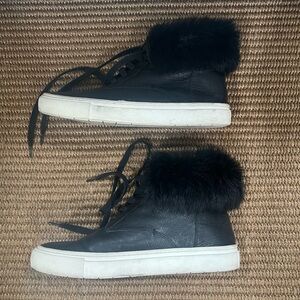 Vince Nyack Fur Trim Black High Top Sneaker